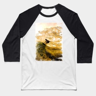 Surfer Silhouette Chasing Waves Sunset Baseball T-Shirt